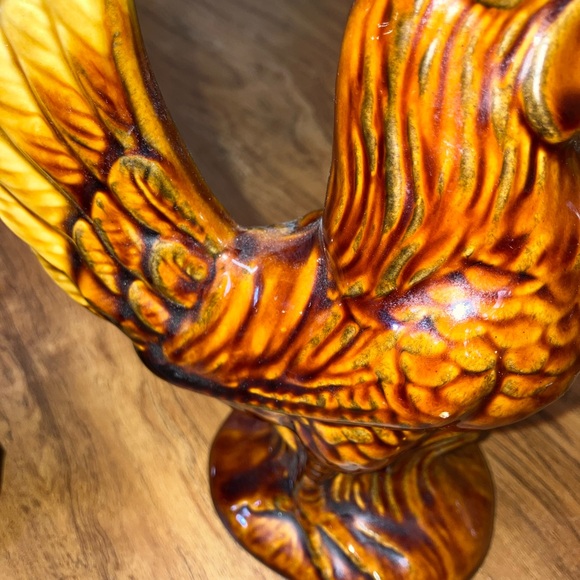 Vintage drop glaze ceramic rooster and chicken set 12 inch - Picture 5 of 7